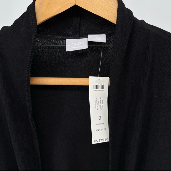Chico’s Womens NEW Travelers Tie Front Jacket Size XL Black Slinky Knit - Picture 4 of 10